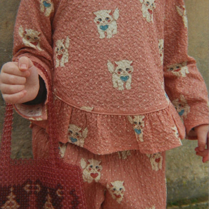 Verão 2026 Meninas KS Vestido Estampado de Bolinhas Roupa de Férias Menina Camisolas de Manga Comprida Calças Estilo Preppy Infantil Vestidos Conjunto de Roupa para Crianças