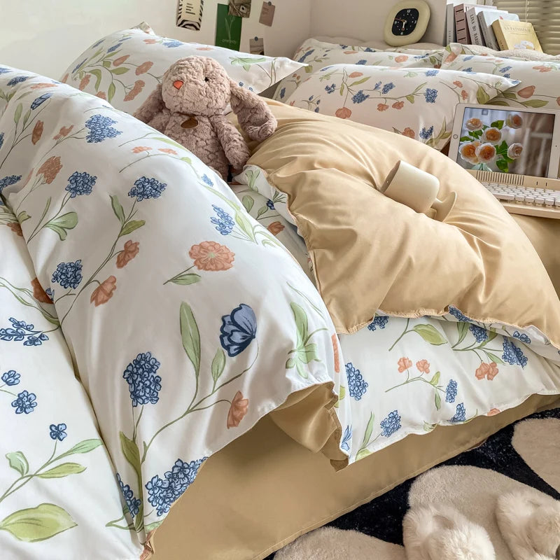 Vintage Floral Duvet Cover Set, 3pcs Botanical Bedding Garden Style Flowers Reversible Comforter Covers Luxury Soft Breathable
