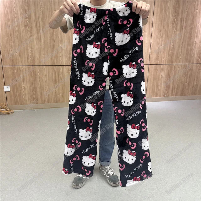 Winter Y2K Kitty Cat Pajamas Pants KT Anime Women's Pajama Pants Cartoon Fashion Home Sleepwear Trousers Leisure Home Clothing