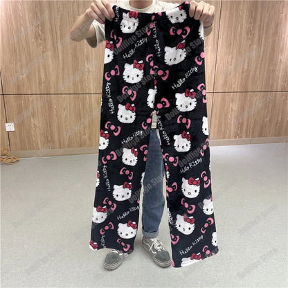 Winter Y2K Kitty Cat Pajamas Pants KT Anime Women's Pajama Pants Cartoon Fashion Home Sleepwear Trousers Leisure Home Clothing
