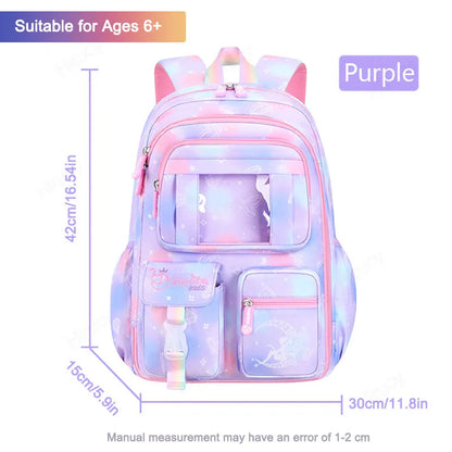 Mochilas Escolares para Meninas Criança Mochila de Ombro Cor Doce Bonito com Grande Capacidade de Abertura Lateral