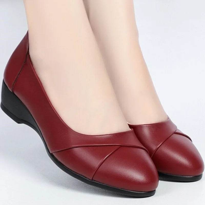 sapatos femininas women cute sweet apricot high quality pointed toe wedge heel shoes lady classic office career work shoes ea175