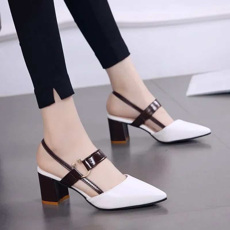 Cresfimix sapatos femininas lady fashion white patent leather elegant high quality square heel shoes for office hotel work ba430