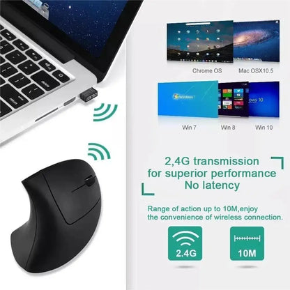 Rato Vertical Sem Fios Bluetooth 800 1200 1600 DPI 6 Botões Punho Lateral Personalizado Ergonómico 2.4G Silencioso para Jogos PC
