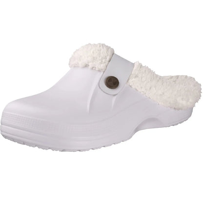 CRACOMIN Tamancos Forrados a Pelo Mulher Homem Sapatos de Jardim Impermeáveis Chinelos Felpudos de Inverno Sapatos de Quarto de Pelúcia Tamancos de Pelo Modernos para Exterior