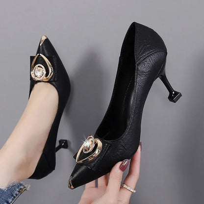 sapatos femininas women classic elegant black soft pu leather slip on stiletto heel shoes lady casual comfort summer pumps ga26