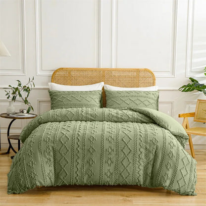 2/3pcs Tufted Beige Duvet Cover Full/Queen/King Size Boho Tufted Microfiber Bedding Set All Seasons for Home Wedding Decoration