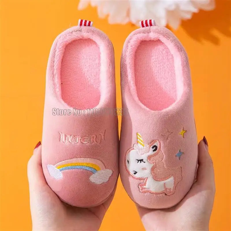 Chinelo Infantil Unicórnio Meninos Meninas Pantufas de Pelo de Algodão Quente Inverno Casa Calçado de Criança