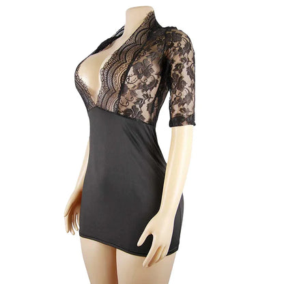 Sexy Lingerie Women Sleepwear Pajamas Lace Nightdress Erotic Costume Exotic Female Transparent Underwear Nightgown With G-string
