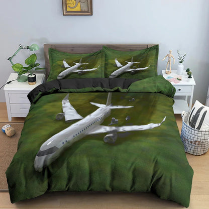 Boys Airplane Duvet Cover Set Children Teens Aviation Aircraft Runway Bedding Set 3D Airplane Cover Room Decortion for Adults