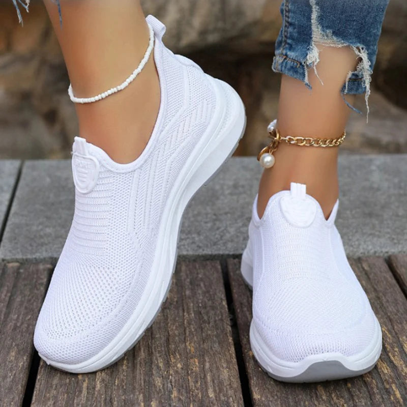 Sapatilhas Slip On para Mulher, Sapatilhas Respiráveis Brancas para Mulher, Sapatilhas Casuais, Sapatilhas Desportivas, Sapatilhas Vulcanizadas Confortáveis para Mulher