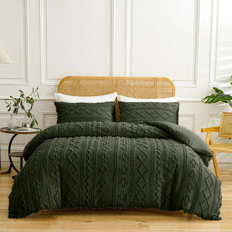 2/3pcs Tufted Beige Duvet Cover Full/Queen/King Size Boho Tufted Microfiber Bedding Set All Seasons for Home Wedding Decoration