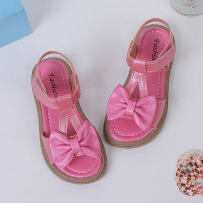 Mumoresip Kids Fashion Girls Sandals New Bow Versatile Open-toe Breathable Simple Platform Casual Shoes Hook Loop Princess Shoes
