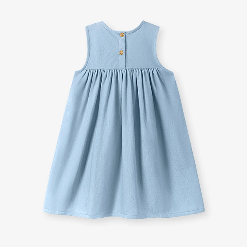 Little maven Vestidos de verão sem mangas para meninas, vestidos casuais infantis, vestidos de ganga com cerejas, roupa para crianças, presentes de Natal
