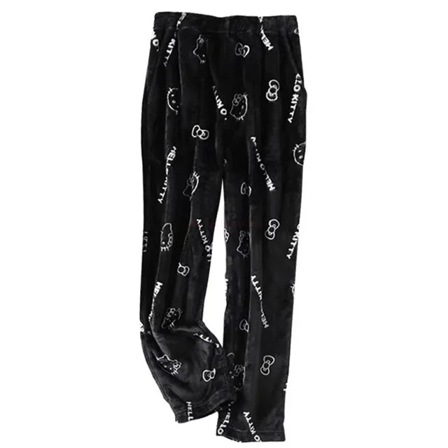 Winter Y2K Kitty Cat Pajamas Pants KT Anime Women's Pajama Pants Cartoon Fashion Home Sleepwear Trousers Leisure Home Clothing