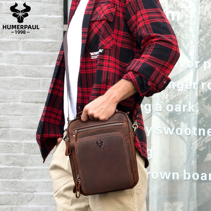 HUMERPAUL Mala de Homem em Couro Genuíno Vintage, Bolsas de Tiracolo, Grande Capacidade, Bolsa de Mensageiro Masculina, Mala de Viagem Bolso Hombres
