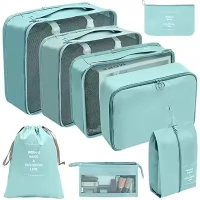 Travel Organizer Set - Suitcase Packing Cubes 8 Pieces Portable Wardrobe Luggage Storage Bags for Clothes & Shoes