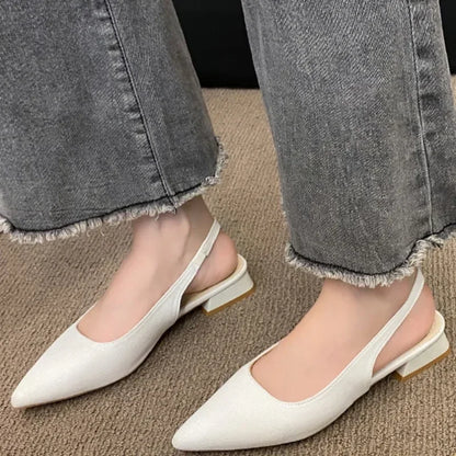 2025 Summer Ladies New Sexy Pointed Retro Solid Color High Heels PU Leather Designer Casual Outdoor Slingback Party Ladies Sanda