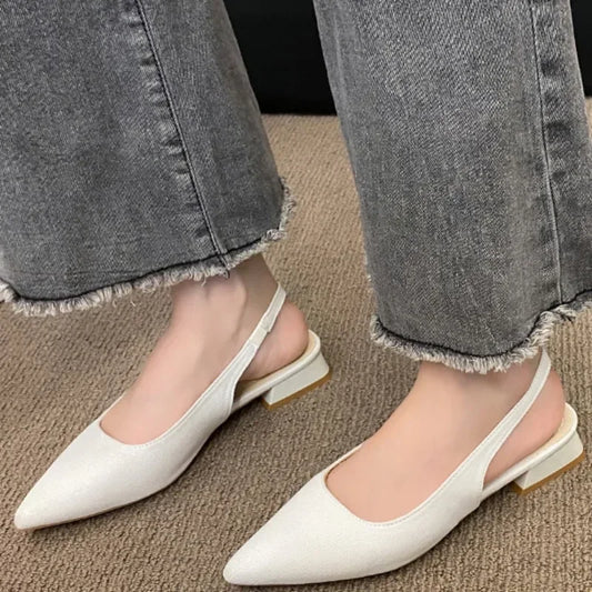 2025 Summer Ladies New Sexy Pointed Retro Solid Color High Heels PU Leather Designer Casual Outdoor Slingback Party Ladies Sanda