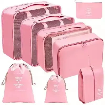 Travel Organizer Set - Suitcase Packing Cubes 8 Pieces Portable Wardrobe Luggage Storage Bags for Clothes & Shoes