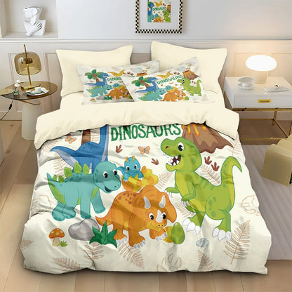 3pcs Cartoon Dinosaur Print Coreless Duvet Set, Multi Size Bedroom Bedding Decoration, Machine Washable