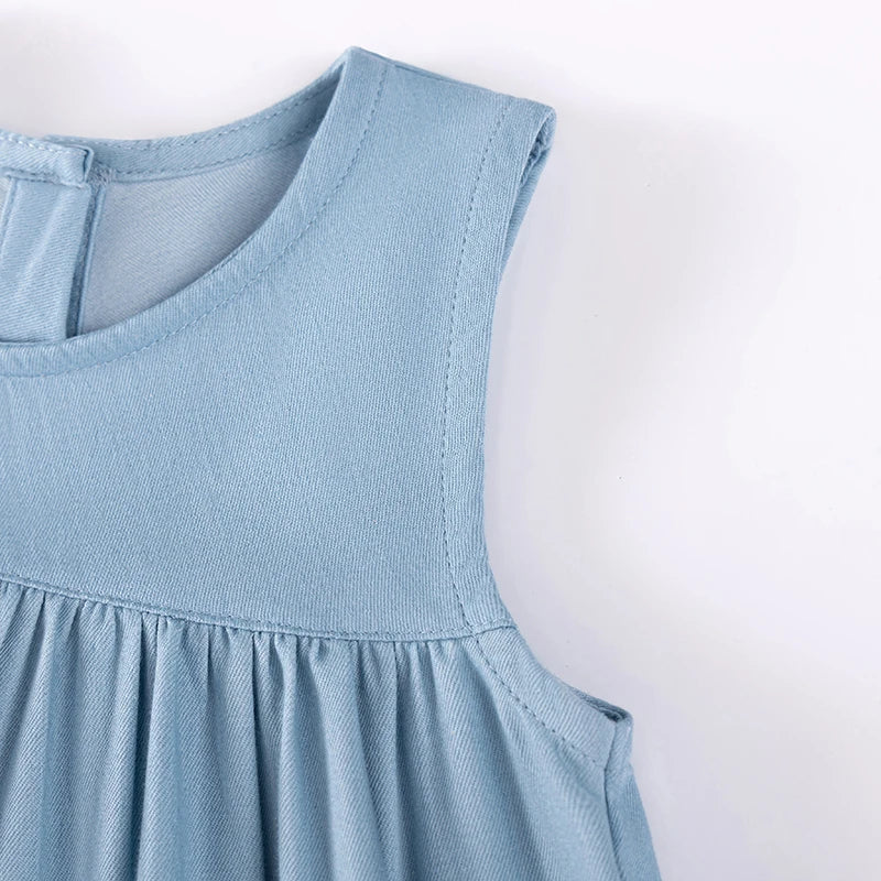 Little maven Vestidos de verão sem mangas para meninas, vestidos casuais infantis, vestidos de ganga com cerejas, roupa para crianças, presentes de Natal