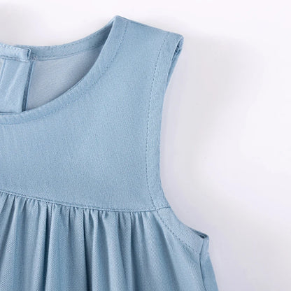 Little maven Vestidos de verão sem mangas para meninas, vestidos casuais infantis, vestidos de ganga com cerejas, roupa para crianças, presentes de Natal