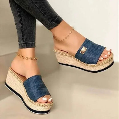 Sandálias de Salto Alto para Mulher Fundo Grosso Sapatos Casuais Senhora Lazer Verão Sandálias de Cunha Sapatos de Mulher Chinelos de Plataforma para Mulher
