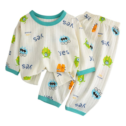 Cute and Comfortable Summer Children Home Wear Long Sleeve Pants Set Cotton Baby Sleepwear Air-Conditioned Rooms Pajama Sets