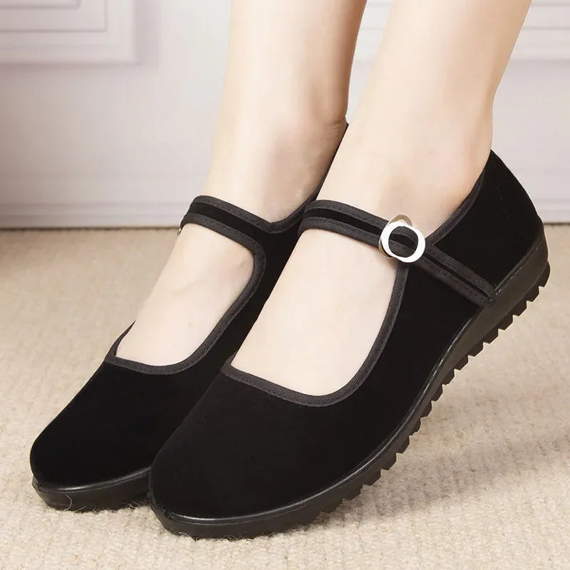 Sapatos Femininos Leves e Confortáveis Pretos de Ballet Rasos para Dança Senhora Sapatos Casuais para Casa e Rua Confortáveis A102