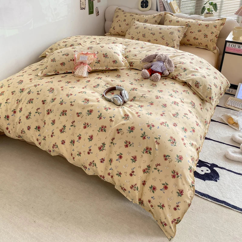 Vintage Floral Duvet Cover Set, 3pcs Botanical Bedding Garden Style Flowers Reversible Comforter Covers Luxury Soft Breathable