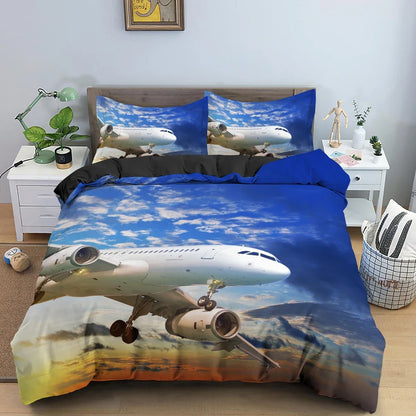 Boys Airplane Duvet Cover Set Children Teens Aviation Aircraft Runway Bedding Set 3D Airplane Cover Room Decortion for Adults