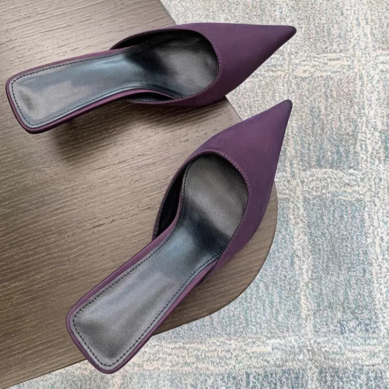 Women's Muller Slippers 2026 Summer New Women High Heel Sandals Elegant High-heeled Slides for Women Pointed Toe Slides 524