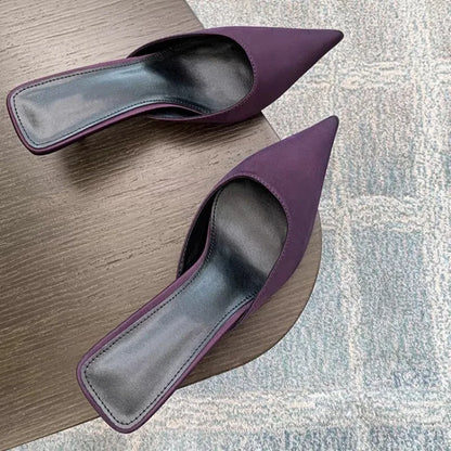 Women's Muller Slippers 2026 Summer New Women High Heel Sandals Elegant High-heeled Slides for Women Pointed Toe Slides 524