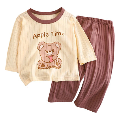 Cute and Comfortable Summer Children Home Wear Long Sleeve Pants Set Cotton Baby Sleepwear Air-Conditioned Rooms Pajama Sets