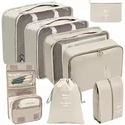 Travel Organizer Set - Suitcase Packing Cubes 8 Pieces Portable Wardrobe Luggage Storage Bags for Clothes & Shoes