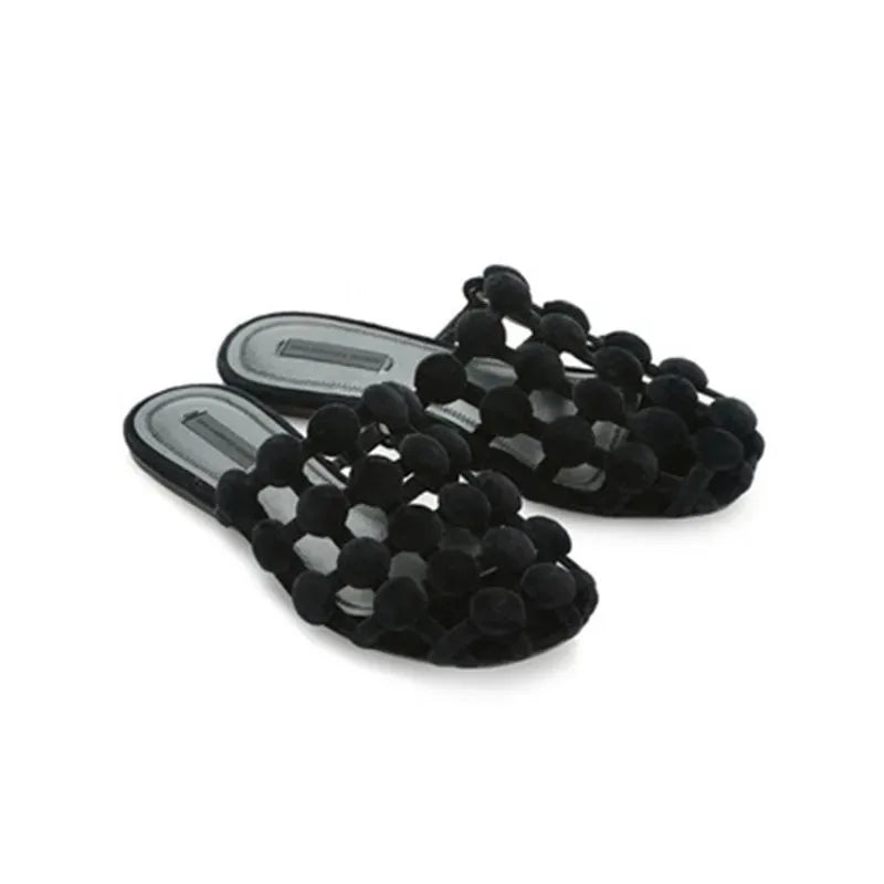 Amelia Caged Sandals Studd Slipper Runway Leather Sandalias Mujer Zapatos Mules Cut Outs Beading Crystal Flat Slide Shoes Women