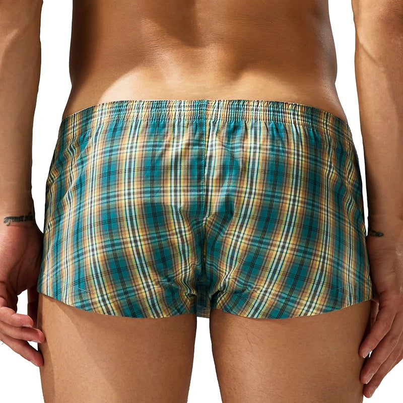SEOBEAN Men's Plaid Cotton Boxer Shorts Comfortable Breathable Soft Sleepwear for Home Daily Wear Lounge Bottoms