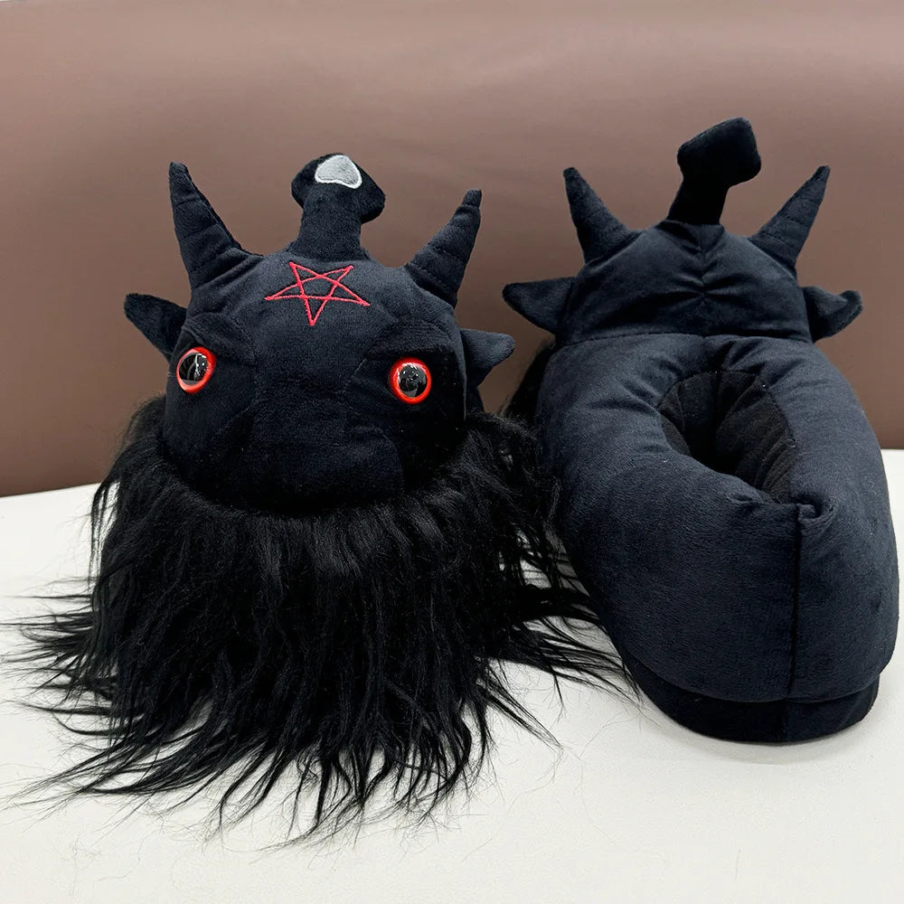 Spooky Halloween Ghostly Plush Slippers Highland Cow Rabbit Four Eyes Animals Shoes Indoor House Black Soft Funny Slipper Adults