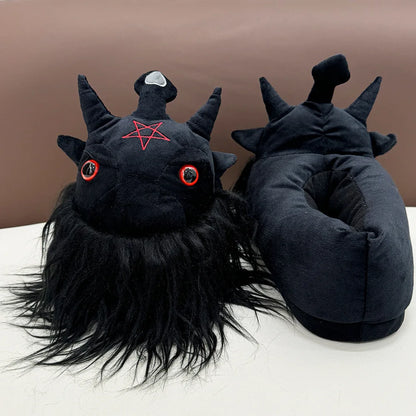 Spooky Halloween Ghostly Plush Slippers Highland Cow Rabbit Four Eyes Animals Shoes Indoor House Black Soft Funny Slipper Adults