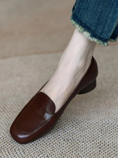 Comfortable Leather Low Heel Slip-On Women's Shoes Fashionable Retro Style Spring Autumn Seasonal Simple Match All round
