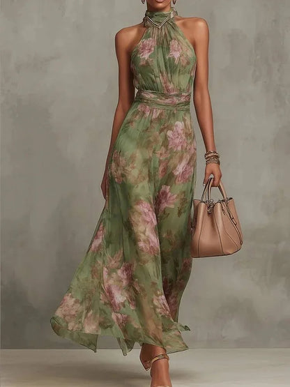 Women Orange Paisley Print Short Sleeve Maxi Dress Fashion V-neck Ruffle Trim Belted Slit Hem Dresses 2026 Lady Vacation Gown