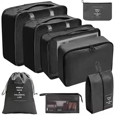 Travel Organizer Set - Suitcase Packing Cubes 8 Pieces Portable Wardrobe Luggage Storage Bags for Clothes & Shoes