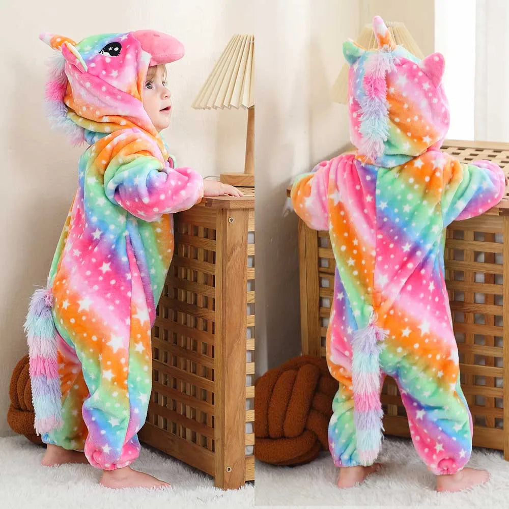 Toddler Boys Girls Kigurumi Pajamas 0-4 Years Children Sleepwear Winter Baby Rompers Infant Flannel Warm Clothes Animal Onesies
