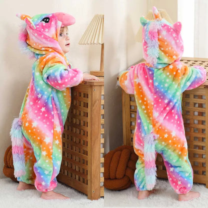 Toddler Boys Girls Kigurumi Pajamas 0-4 Years Children Sleepwear Winter Baby Rompers Infant Flannel Warm Clothes Animal Onesies