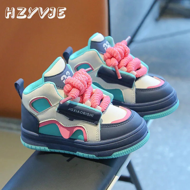Sapatilhas Desportivas Novas de Primavera Outono para Criança, Sapatos de Tabuleiro Casuais para Menino, Sapatos de Corrida Dopamina da Moda de Cano Alto para Menina