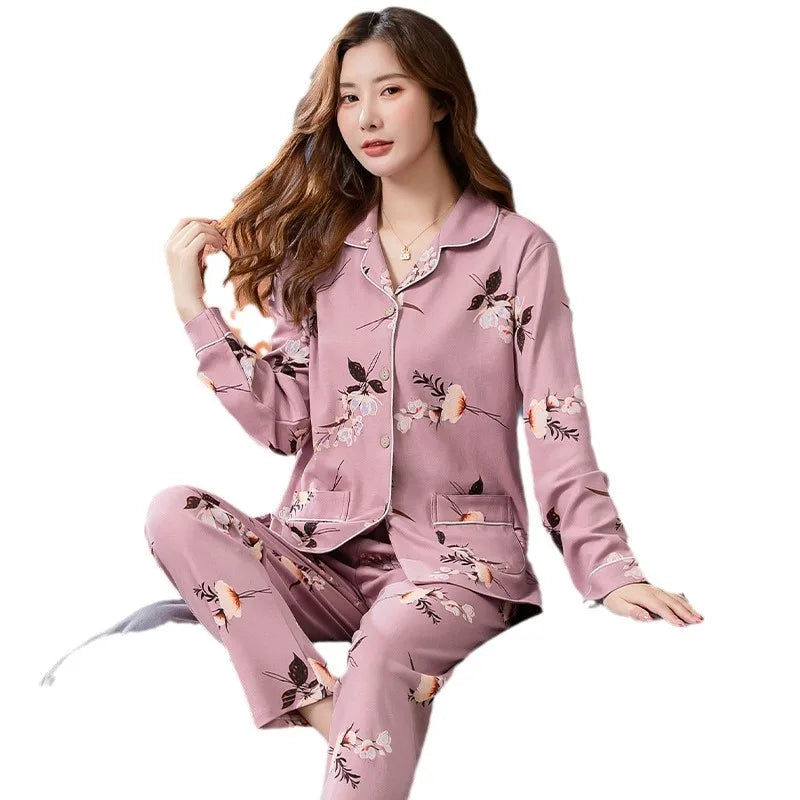 100% Pure Cotton Long Sleeve Sleepwear Set for Elderly Women Spring Summer Autumn Home Clothes Outwear Comfortable Home Suit
