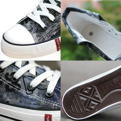 Men Canvas Shoes High-top Flats Lace-up Men Shoes Print Denim Shoes for Male Breathable Casual Shoe Cowboy Boots Tenis Masculino