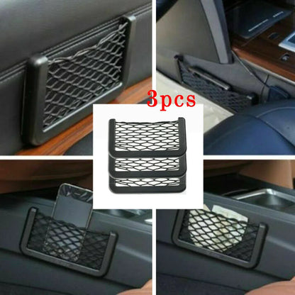 3PCS Car Storage Net Bags Mesh Pockets Universal Car Seat Side Back Storage Net Bag Phone Holder Pocket Organizer