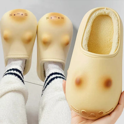 Ultra Light Plush Cotton Slippers Outdoor Home Waterproof Warm Couple Shoes Autumn and Winter Non-slip Bottom Cats Paws Slipper